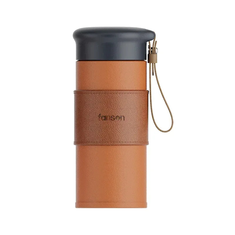 Axyaa Stainless Steel Leather Travel Coffee Cup Vacuum Flask