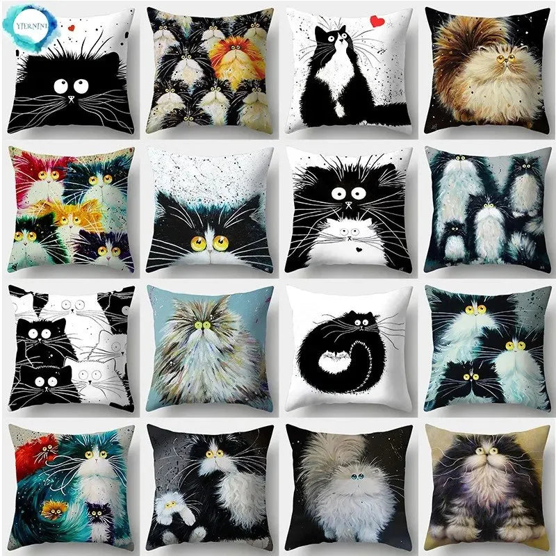 Watercolor Cat Pillowcase by Axyaa - 45cmX45cm Square Sofa Pillow - Loving Cat Design