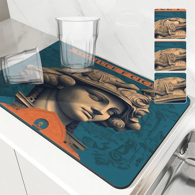 Axyaa Absorbent Sculpture Pattern Drying Mat - Kitchen & Bathroom Tableware Pad