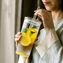Axyaa Ins Stripe Glass Cup With Lid and Straw 600ml Drinkware - Transparent Glass