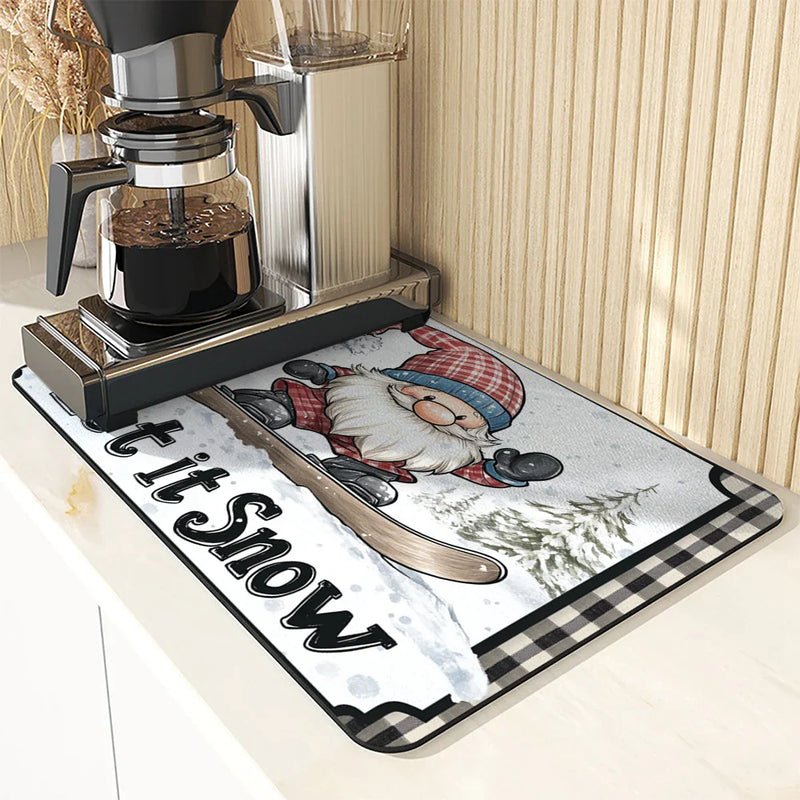 Axyaa Christmas Dwarf Kitchen Drying Mat - Quick Dry Dish Draining Mat