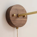 Axyaa Green Glass Copper LED Wall Sconce with Pull Chain Switch and Walnut Wood Base
