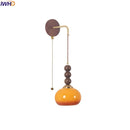 Axyaa Walnut Wood LED Wall Lamp with Pull Chain Switch