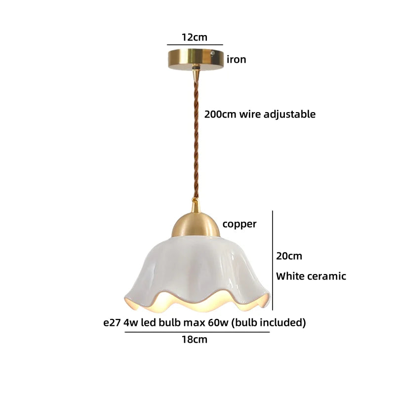 Axyaa White Ceramic Brass LED Pendant Light Modern Nordic Hanging Lamp