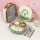 Axyaa Stainless Steel Divided Lunch Box with Cutlery - Leakproof & Portable