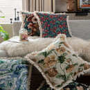 Axyaa Vintage Floral Oil Painting Pillow Cover with Jacquard Tassels