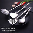 Axyaa Stainless Steel Kitchen Utensils Set - Spatula, Spoon, Colander - Cooking Tools