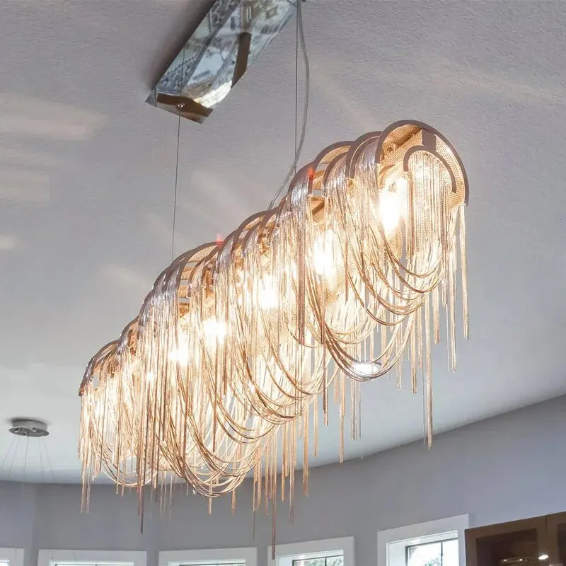 Axyaa Aluminum Tassel Chandeliers: Luxury LED Lighting for Dinning Room & Hotel Decor