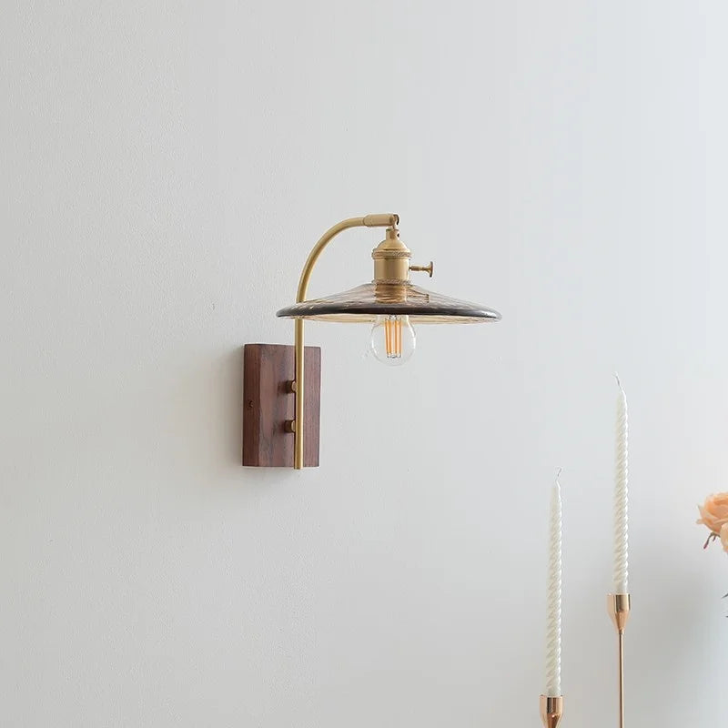 Axyaa Glass Walnut LED Wall Light Fixtures for Modern Home Decor