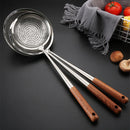 Axyaa Stainless Steel Colander with Long Wooden Handle and Large Mesh Skimmer