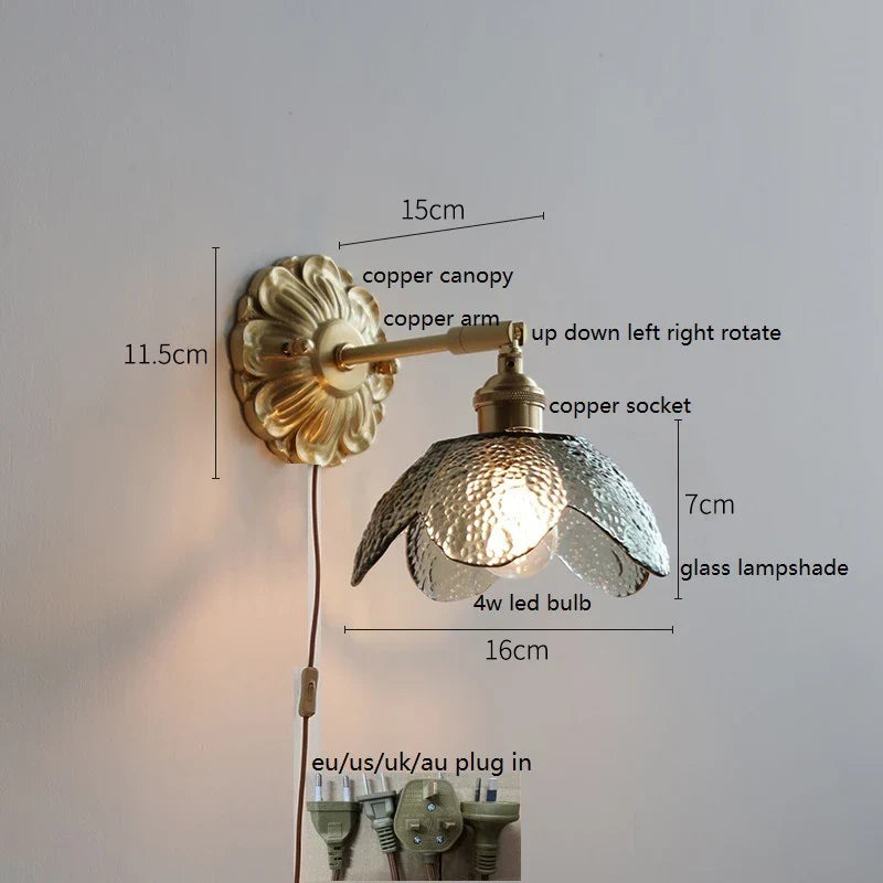 Axyaa Smoke Gray Glass LED Wall Sconce with Adjustable Copper Arm