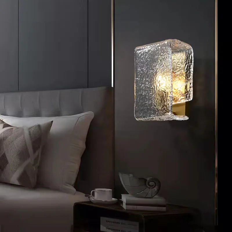 Axyaa Square Water Pattern Glass Wall Lamp Modern Sconces for Indoor Lighting