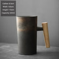 Axyaa Stoneware Coffee Mug with Wooden Handle, Vintage Handmade Kiln Baked Cup