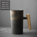 Axyaa Stoneware Coffee Mug with Wooden Handle, Vintage Handmade Kiln Baked Cup