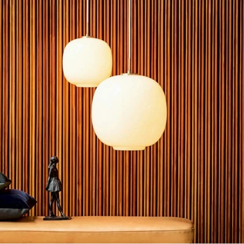 Axyaa White Glass Pendant Lights, Modern Kitchen Hanging Lamps, Minimalist Chandeliers