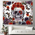 Axyaa Day of the Dead Skull Tapestry: Boho Room Decor Wall Hanging