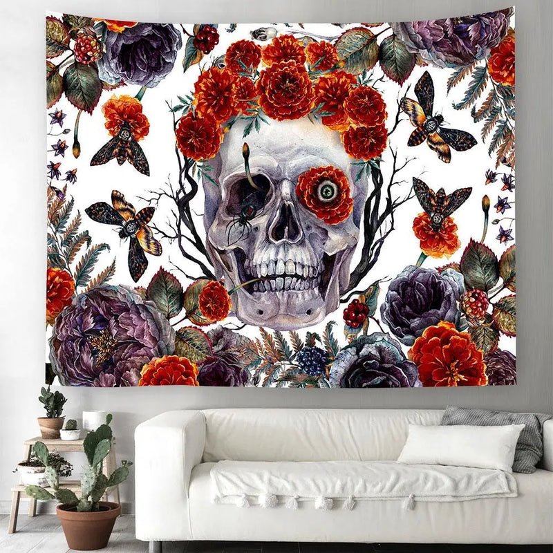 Axyaa Day of the Dead Skull Tapestry: Boho Room Decor Wall Hanging