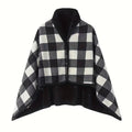 Axyaa Plaid Fleece Poncho Throw Blanket with Buttons