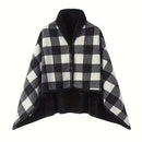 Axyaa Plaid Fleece Poncho Throw Blanket with Buttons