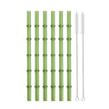 Axyaa Bamboo Design Glass Straws Set with Brush - Eco-Friendly Drinkware for Cocktails, Coffee