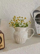 Axyaa Retro Relief Ceramic Vase Living Room Decor White Milk Pot vase
