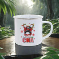 Axyaa Christmas Enamel Mugs, Santa Snowman Reindeer Design, Festive Xmas Party Cup