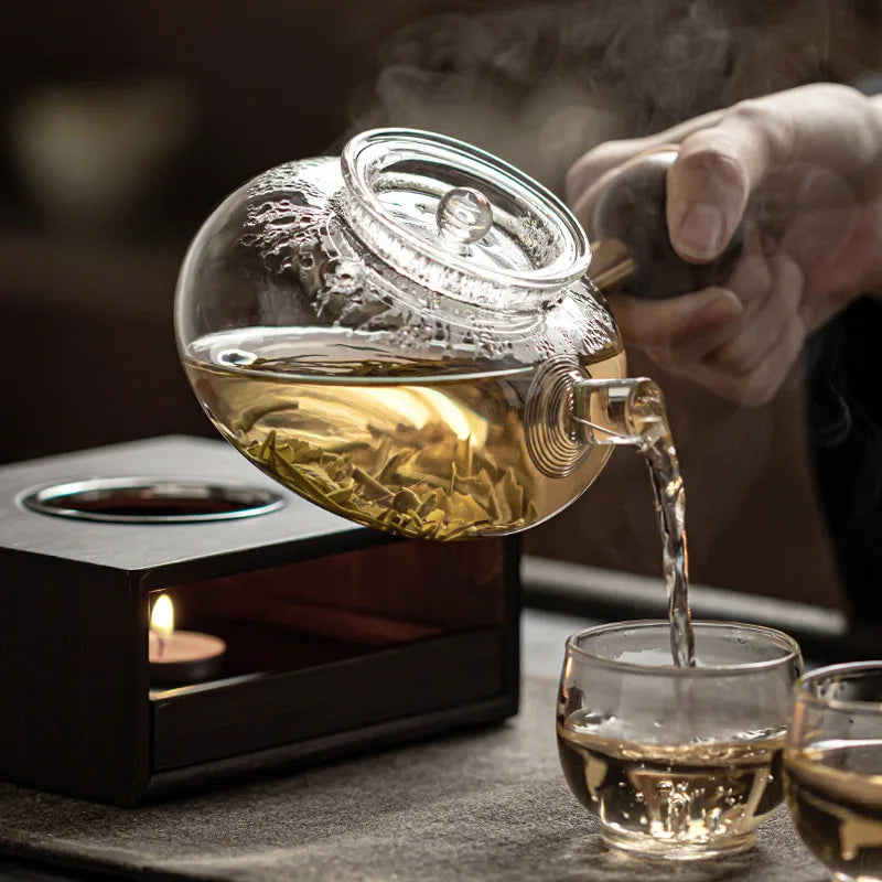 Axya Glass Boiling Teapot with Thickened Filter for Brewing Tea and Walnut Warmer