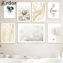 White Rose Dahlia Romantic Flower Palm Leaf Wall Art Canvas Painting Bedroom Decor Axyaa