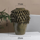 Axyaa Leaf Relief Ceramic Vase, Hand-made Porcelain Flower Pot, Floral Arrangement Accessory