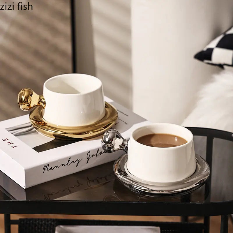 Axya 230ML Ceramic Afternoon Tea Coffee Mug with Dish - Set of 2