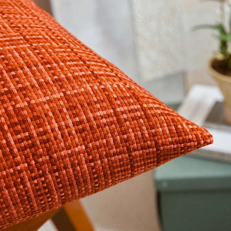 Orange Waterproof Cotton Linen Pillow Cover for Home Sofa Decor by Axyaa