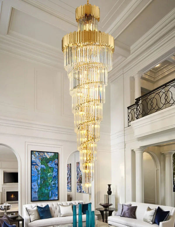 Axyaa Golden Luxury Hotel Lobby Modern Crystal Chandelier for Multi-Story Staircase Lighting