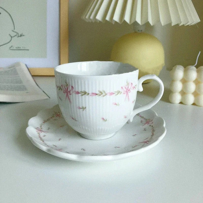 Axyaa Vintage Relief Ceramic Coffee Cup and Saucer Set