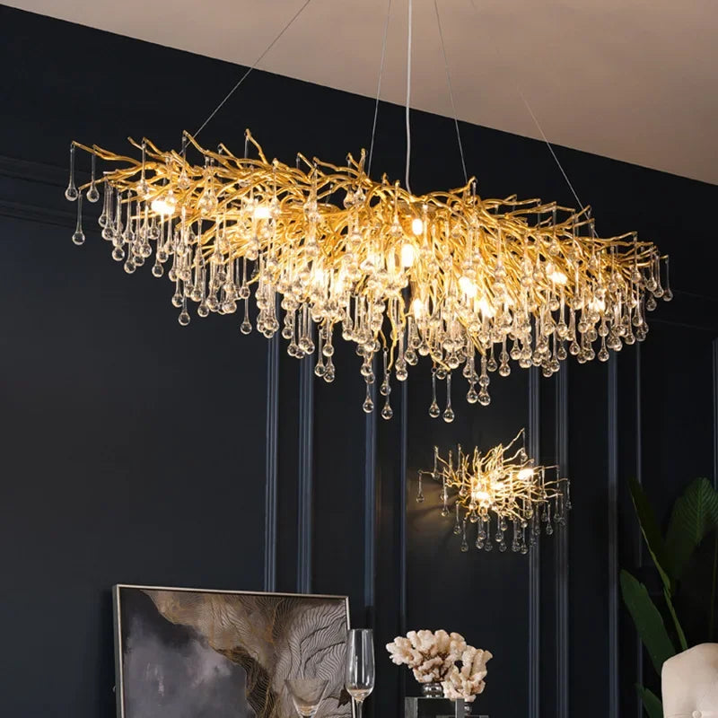 Axyaa Golden Branch Crystal Chandelier for Luxurious Living and Hospitality