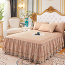 Axyaa Lace Ruffled Bed Skirt: 3 Layers Couvre Lit Mattress Cover Bedspread