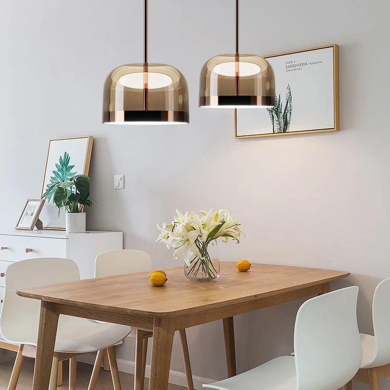 Axyaa Modern Glass Pendant Lamp LED Hanging Light for Dining Room & Bedroom