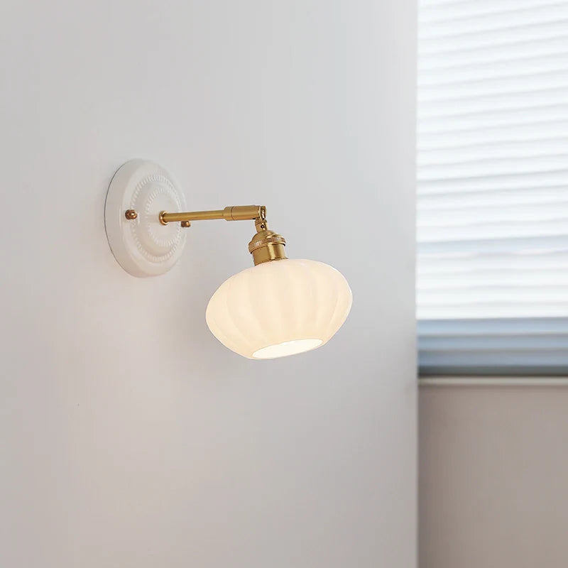 Axyaa White Glass LED Wall Lights with Copper Arm Socket, Up Down Lighting