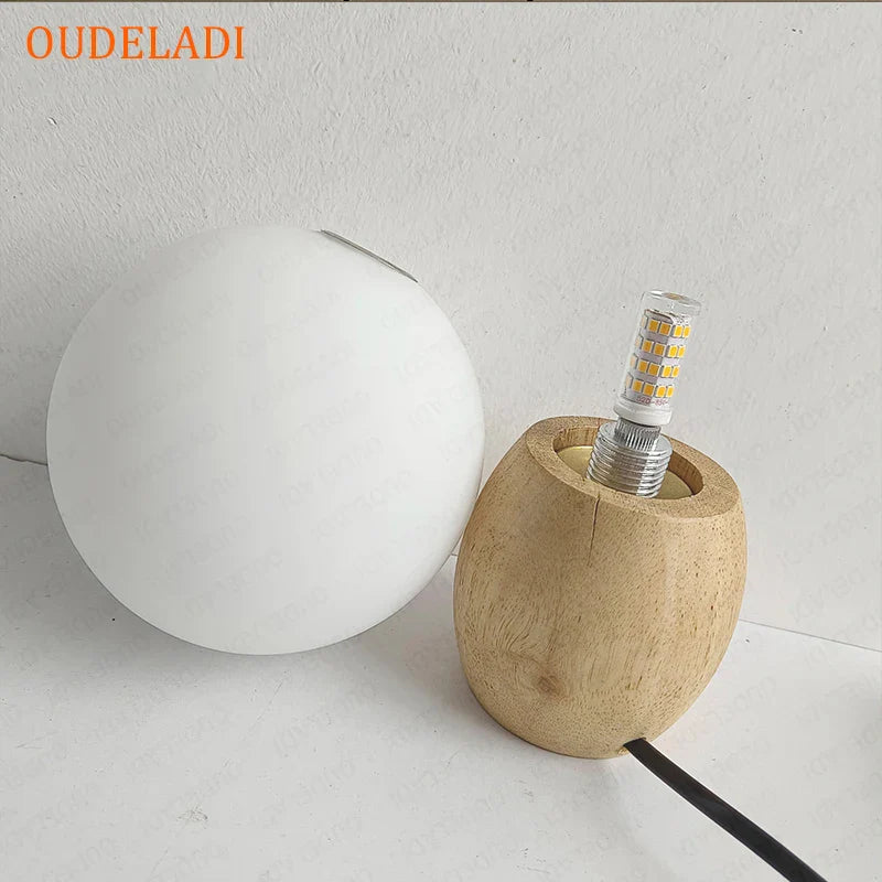 Axya Wood Table Lamp with Glass Lampshade and Button Switch - G4 LED Bulb Included