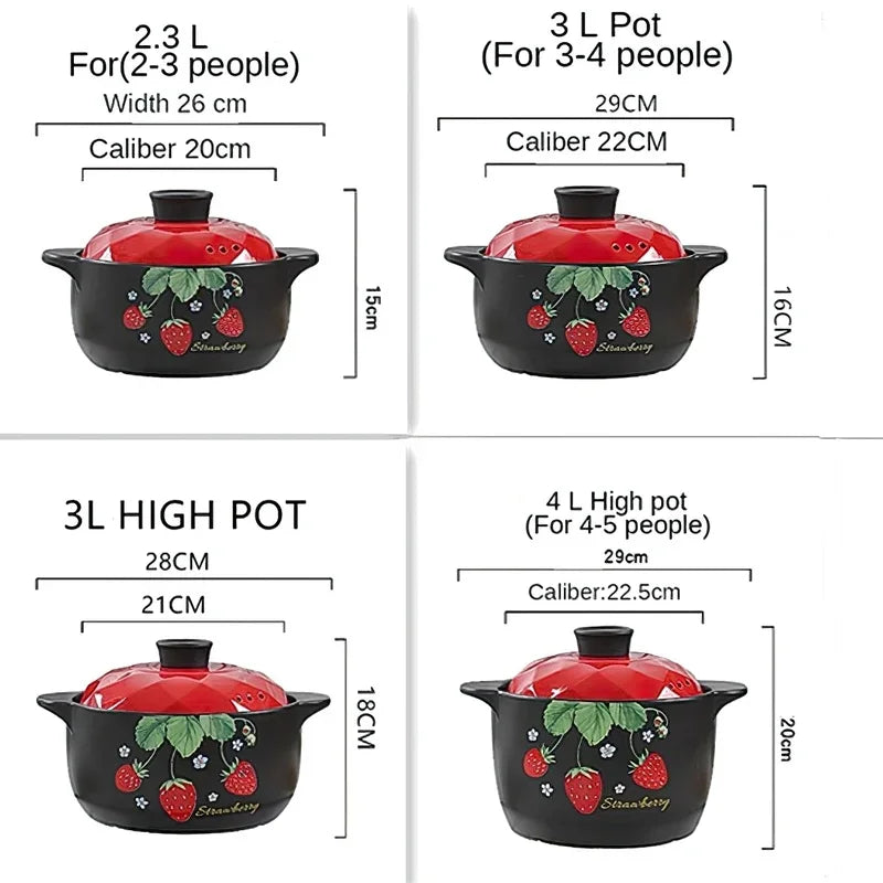 Axya Ceramic Strawberry Casserole Soup Pot - Red Round Kitchenware