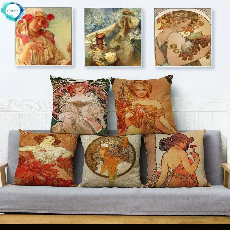 Beige Art Nouveau Gallery Cushion Cover for Home Decor - Axyaa