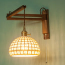 Axyaa Walnut Wood LED Wall Lamp with Copper Finish and Ceramic Pull Chain Switch