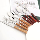 Axyaa 16/24Pcs Wood Handle Stainless Steel Cutlery Set - Kitchen Tableware