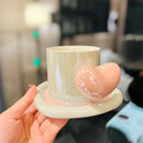 Axyaa Heart Handle Ceramic Coffee Mug and Saucer Set