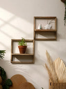 Axyaa Charcoal Wooden Floating Shelf Square Display Storage Rack