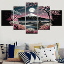 Axyaa 5-Piece Japan Cherry Blossoms Landscape Canvas Wall Art Home Decor