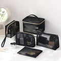 Axyaa Mesh Makeup Bags Set: Black&Heart Portable Cosmetic Pouches, 5pcs