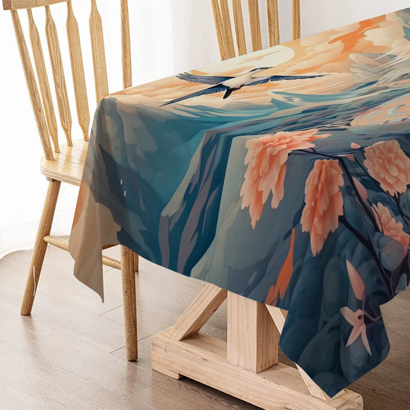 Axyaa Mountain Birds Waterproof Polyester Tablecloth