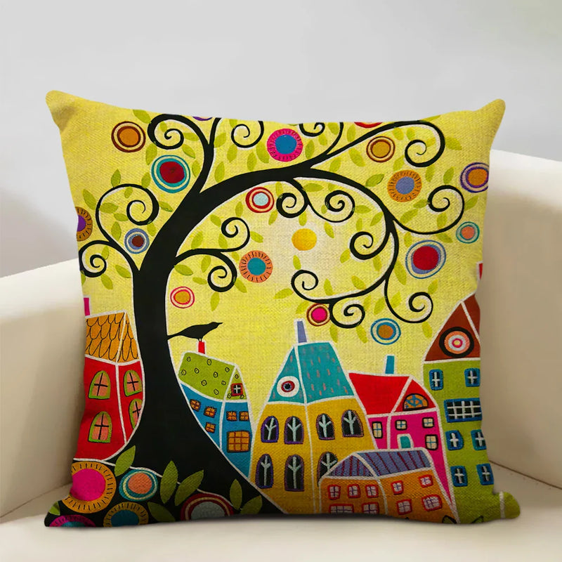 Axyaa Scenic Illustration Cushion Cover 45x45cm for Home Art Decoration