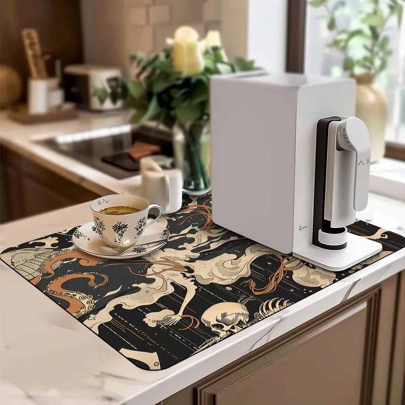 Axyaa Halloween Kitchen Draining Mat, Absorbent & Quick Dry for Coffee & Dishes