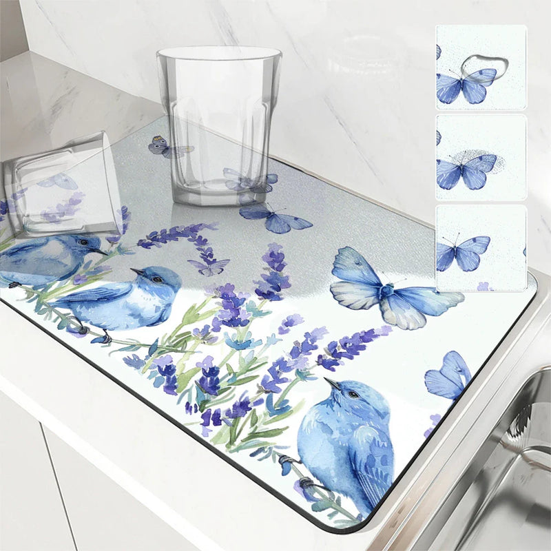Axyaa Summer Kitchen Draining Mat: Super Absorbent Coffee Dish Drying Pad